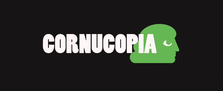 Gif of Cornucopia variable logo guidelines. Colour, black on white, white on black, stacked, and expanded.